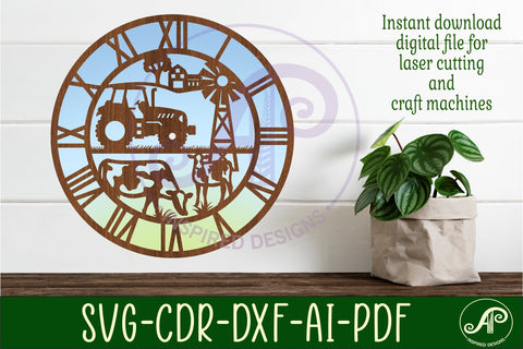 Farm wall clock laser cut files, SVG file. vector SVG APInspireddesigns 