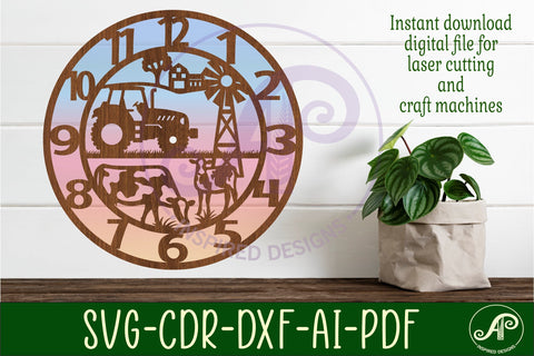 Farm wall clock laser cut files, SVG file. vector SVG APInspireddesigns 