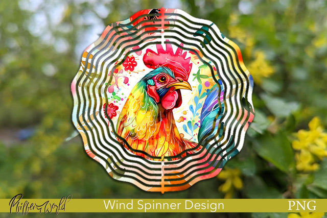 Farm Wind Spinner | Colorful Rooster Design Sublimation Pfiffen's World 