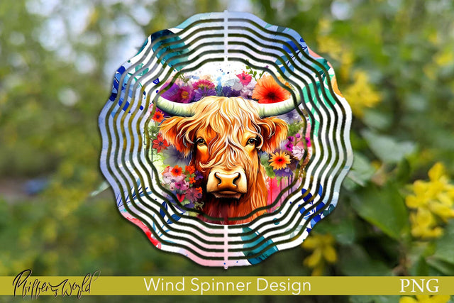Farm Wind Spinner | Highland Cow Design Sublimation Pfiffen's World 