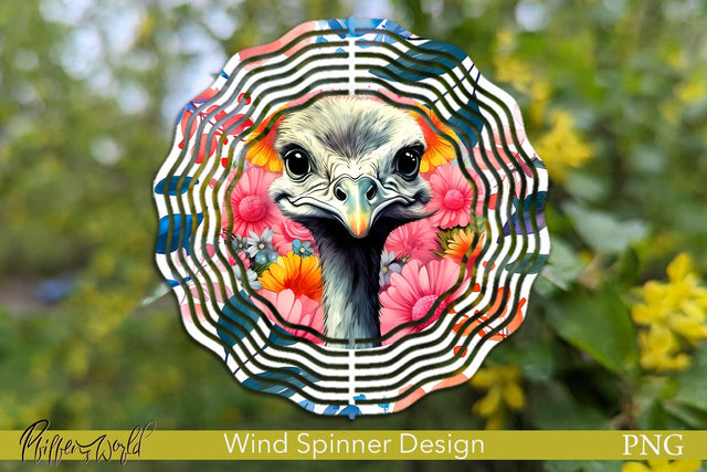 Farm Wind Spinner | Ostrich with flowers Sublimation Pfiffen's World 