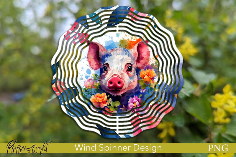 Farm Wind Spinner | Pig with flowers Design Sublimation Pfiffen's World 