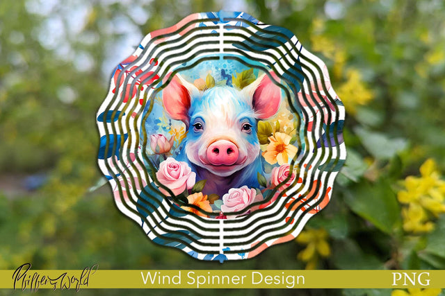 Farm Wind Spinner | Pig with flowers PNG Sublimation Pfiffen's World 