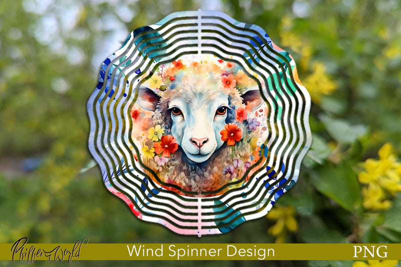 Farm Wind Spinner | Sheep with flowers Design Sublimation Pfiffen's World 
