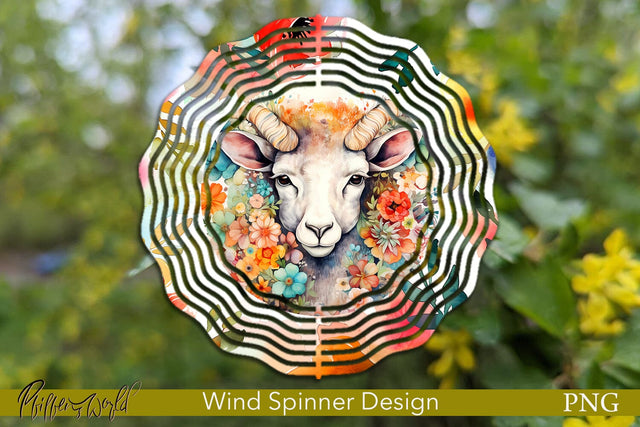 Farm Wind Spinner | Sheep with flowers PNG Sublimation Pfiffen's World 
