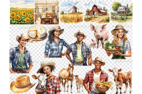 Farmer Clipart PNG | Village Illustration Set SVG GlamArtZhanna 