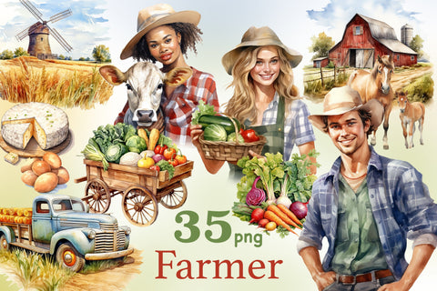 Farmer Clipart PNG | Village Illustration Set SVG GlamArtZhanna 