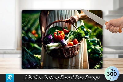 Farmer Holding a Basket of Vegetables Background Cutting Board Sublimation Regulrcrative 