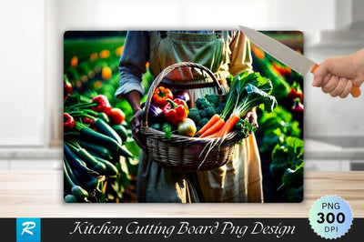 Farmer Holding a Basket of Vegetables Background Cutting Board Sublimation Regulrcrative 