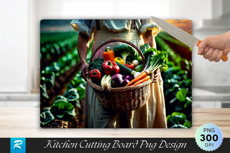 Farmer Holding a Basket of Vegetables Background Cutting Board Sublimation Regulrcrative 