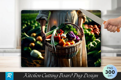Farmer Holding a Basket of Vegetables Background Cutting Board Sublimation Regulrcrative 