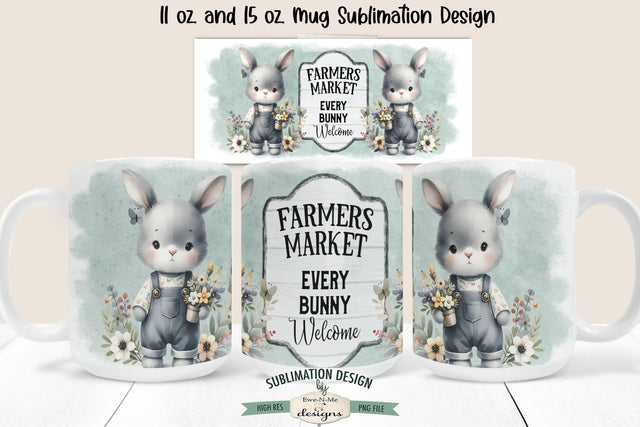 Farmers Market Bunny in Overalls | Spring Sublimation Mug PNG Sublimation Ewe-N-Me Designs 