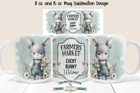 Farmers Market Bunny in Overalls | Spring Sublimation Mug PNG Sublimation Ewe-N-Me Designs 