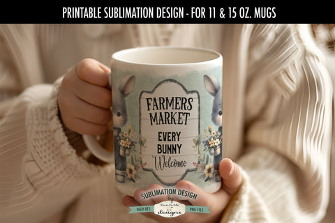 Farmers Market Bunny in Overalls | Spring Sublimation Mug PNG Sublimation Ewe-N-Me Designs 