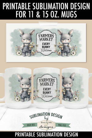 Farmers Market Bunny in Overalls | Spring Sublimation Mug PNG Sublimation Ewe-N-Me Designs 