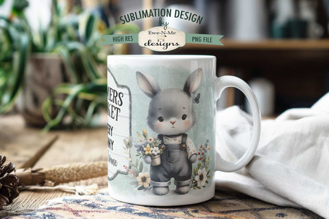 Farmers Market Bunny in Overalls | Spring Sublimation Mug PNG Sublimation Ewe-N-Me Designs 