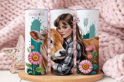 Farmgirl and Calf 20oz Tumbler Wrap Sublimation DesignSVG 