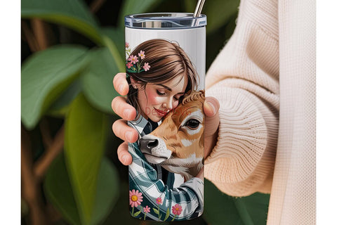 Farmgirl and Calf 20oz Tumbler Wrap Sublimation DesignSVG 