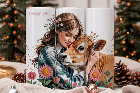 Farmgirl and Calf 20oz Tumbler Wrap Sublimation DesignSVG 