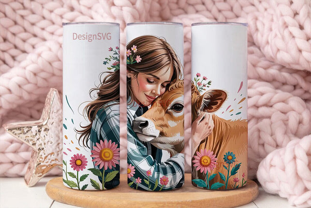 Farmgirl and Calf 20oz Tumbler Wrap Sublimation DesignSVG 