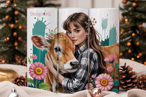 Farmgirl and Calf 20oz Tumbler Wrap Sublimation DesignSVG 