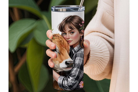 Farmgirl and Calf 20oz Tumbler Wrap Sublimation DesignSVG 