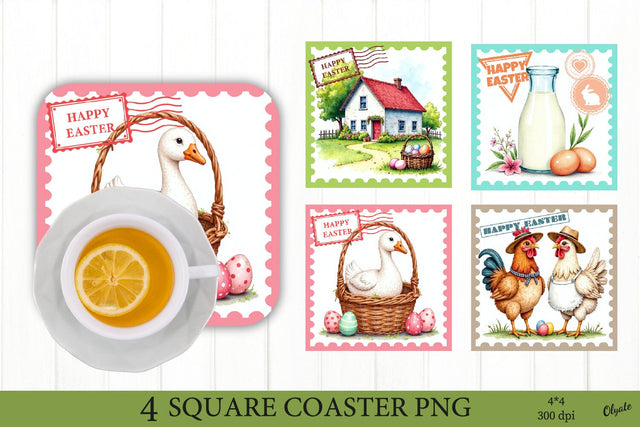 Farmhouse Animal Coaster PNG. Postage Stamp PNG Sublimation Olga Terlyanskaya 
