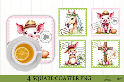Farmhouse Animal Coaster PNG. Postage Stamp PNG Sublimation Olga Terlyanskaya 