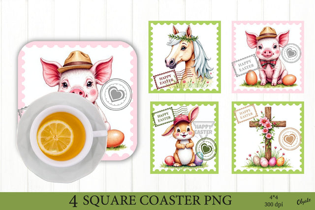 Farmhouse Animal Coaster PNG. Postage Stamp PNG Sublimation Olga Terlyanskaya 