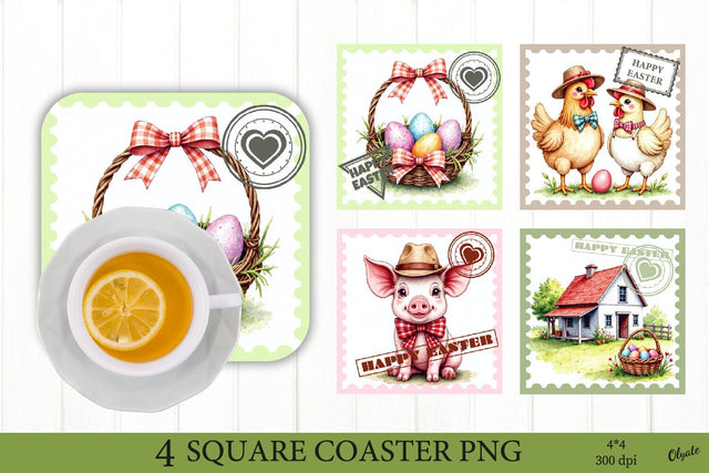 Farmhouse Animal Sublimation. Square Coaster PNG Sublimation Olga Terlyanskaya 