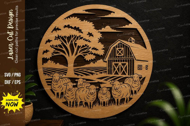 Farmhouse Barn Scene Laser Cut SVG Design SVG Regulrcrative 