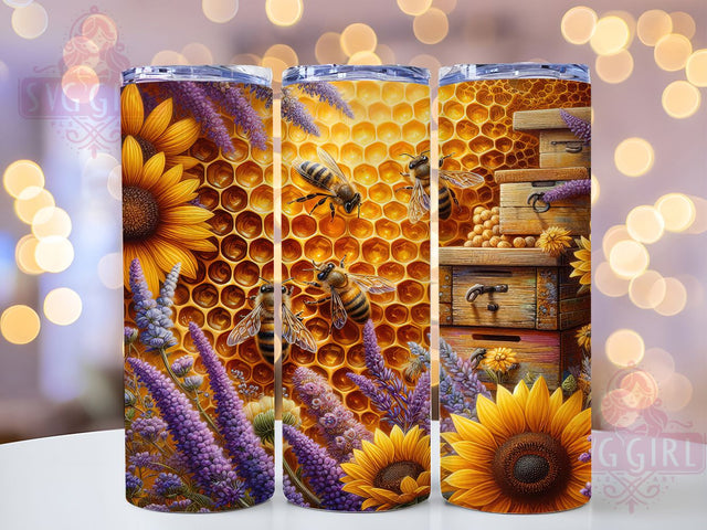 Farmhouse Bee Honeycomb 20oz Tumbler, Honeycomb Wrap, Farmhouse Style, 20oz Sublimation, PNG Design, Rustic Mug, Bee Lover Sublimation SvggirlplusArt 