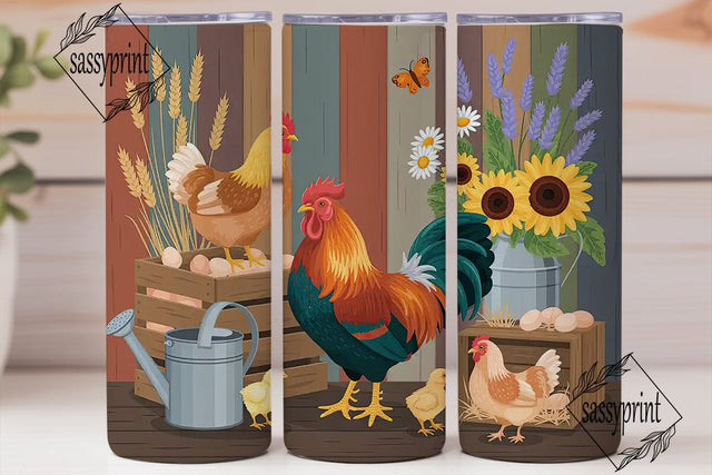 Farmhouse Chickens 20oz Tumbler Wrap Sublimation sassyprint 