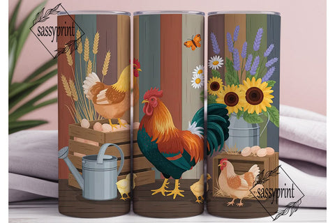 Farmhouse Chickens 20oz Tumbler Wrap Sublimation sassyprint 