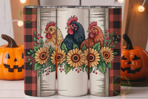 Farmhouse Chickens Tumbler Wrap Sublimation PixelChick 