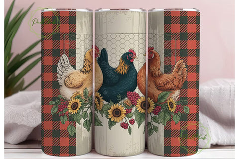 Farmhouse Chickens Tumbler Wrap Sublimation PixelChick 