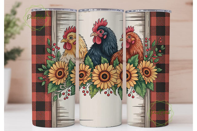Farmhouse Chickens Tumbler Wrap Sublimation PixelChick 