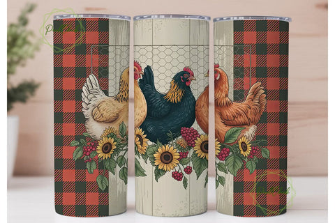 Farmhouse Chickens Tumbler Wrap Sublimation PixelChick 