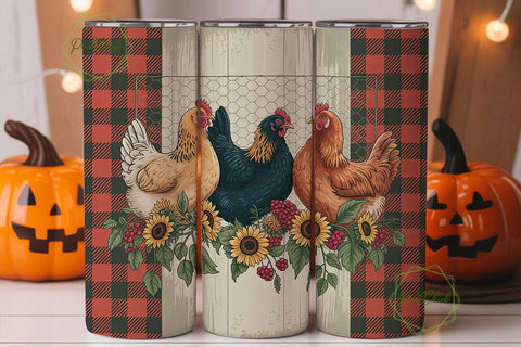 Farmhouse Chickens Tumbler Wrap Sublimation PixelChick 