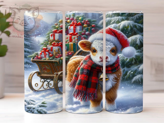 Farmhouse Christmas Highland Cow Tumbler, Christmas Cow, Farmhouse Holiday, Festive Tumbler, Winter Pattern, 20oz Tumbler, Sublimation Print Sublimation Lara' s Designs 