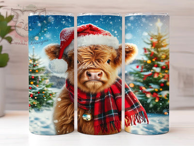 Farmhouse Christmas Highland Cow Tumbler, Christmas Cow, Farmhouse Holiday, Festive Tumbler, Winter Pattern, 20oz Tumbler, Sublimation Print Sublimation Lara' s Designs 