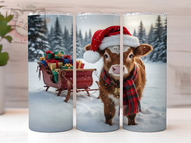 Farmhouse Christmas Highland Cow Tumbler, Christmas Cow, Farmhouse Holiday, Festive Tumbler, Winter Pattern, 20oz Tumbler, Sublimation Print Sublimation Lara' s Designs 