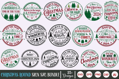 Farmhouse Christmas Round Sign SVG Bundle, Christmas SVG Bundle, SVG Cut File, SVGs, Food & Drink, Print & Cut, Quotes and Sayings SVG DesignPlante 503 