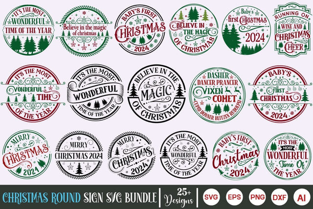 Farmhouse Christmas Round Sign SVG Bundle, Christmas SVG Bundle, SVG Cut File, SVGs, Food & Drink, Print & Cut, Quotes and Sayings SVG DesignPlante 503 