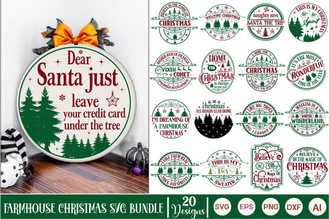 Farmhouse Christmas Round Sign SVG Bundle, Christmas SVG Design, SVGs, Food & Drink, Print & Cut, Quotes and Sayings SVG DesignPlante 503 