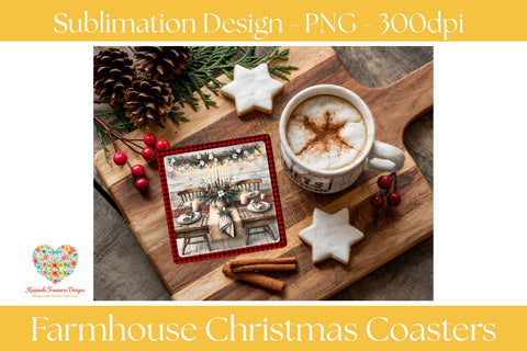 Farmhouse Christmas Sublimation Coaster Set, Buffalo Plaid Rustic Holiday Sublimation Design, Digital Download 300 DPI Sublimation Keepsake Treasures Designs LLC. 