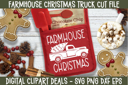 Farmhouse Christmas Truck SVG Design - Christmas Pot Holder SVG Design SVG Digital Clipart Deals 