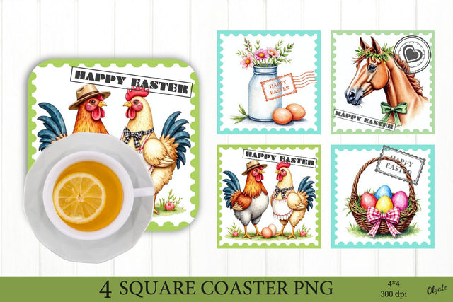 Farmhouse Coaster PNG.Postage Stamp PNG Sublimation Olga Terlyanskaya 