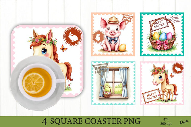 Farmhouse Coaster PNG.Postage Stamp PNG Sublimation Olga Terlyanskaya 