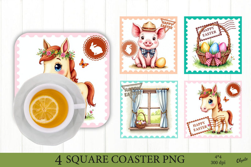 Farmhouse Coaster PNG.Postage Stamp PNG Sublimation Olga Terlyanskaya 